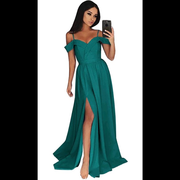 Sherri Hill Dresses Turquoise Green Prom Dress Gown Off Shoulder 6